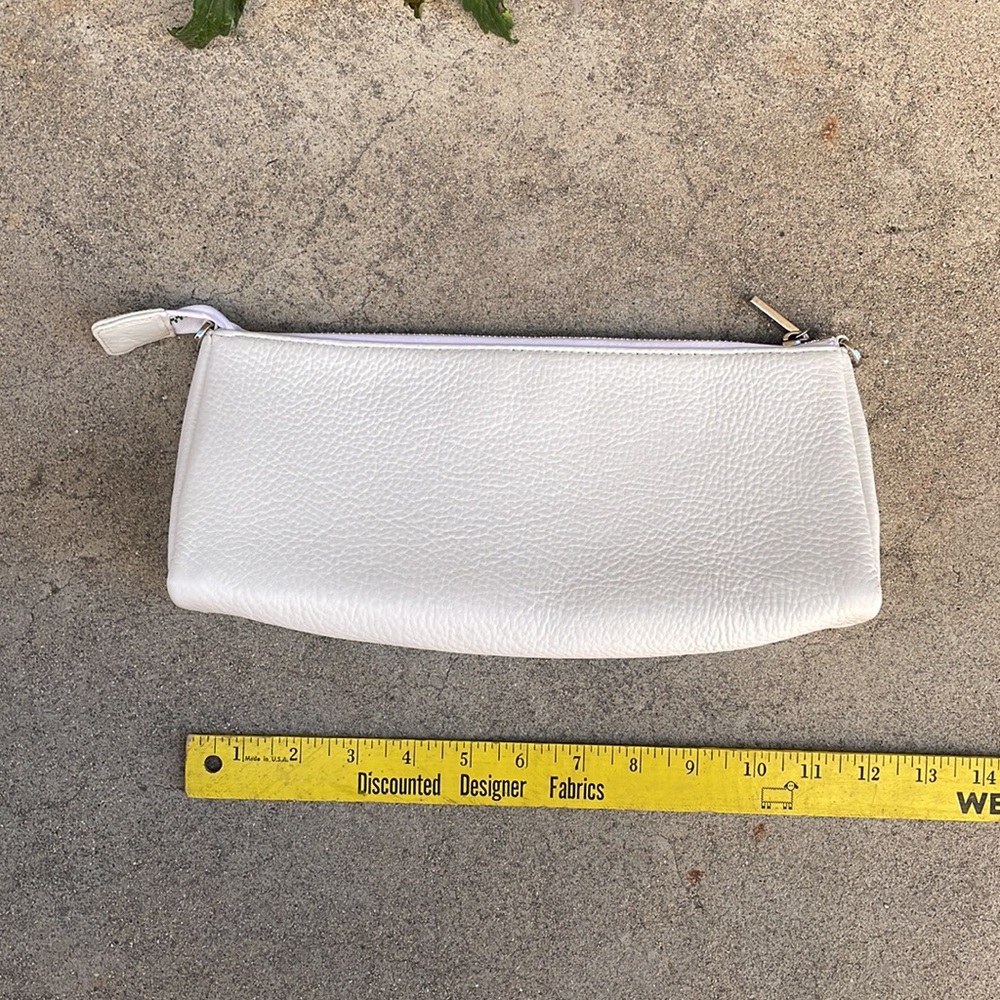 White Leather Rectangular Bag, Silver Zipper Hard… - image 4